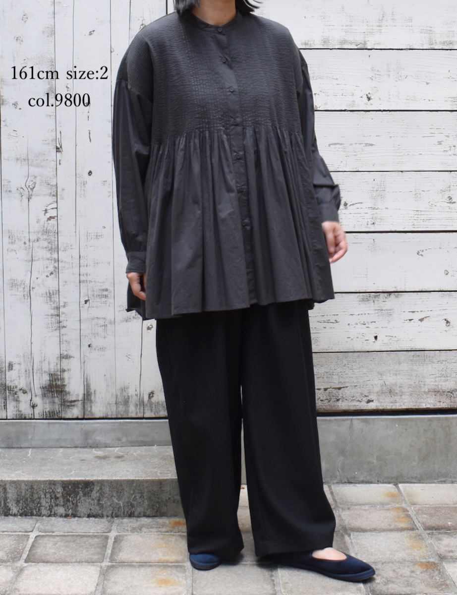 NMDS25521(シャツ) 60s ORGANIC CAMBRIC PLAIN BANDED COLLAR SHIRT WITH MINI PINTUCK