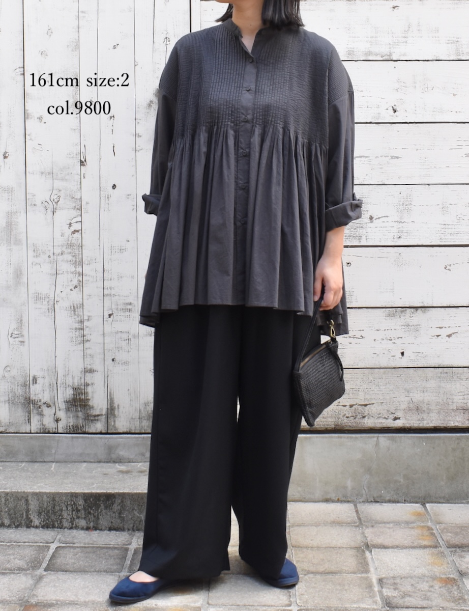 NMDS25521(シャツ) 60s ORGANIC CAMBRIC PLAIN BANDED COLLAR SHIRT WITH MINI PINTUCK