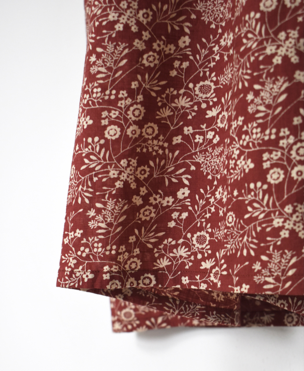 NSL25573(ワンピース) COTTON SLUB FLOWER PRINT BANDED COLLAR SHIRT DRESS WITH GATHER