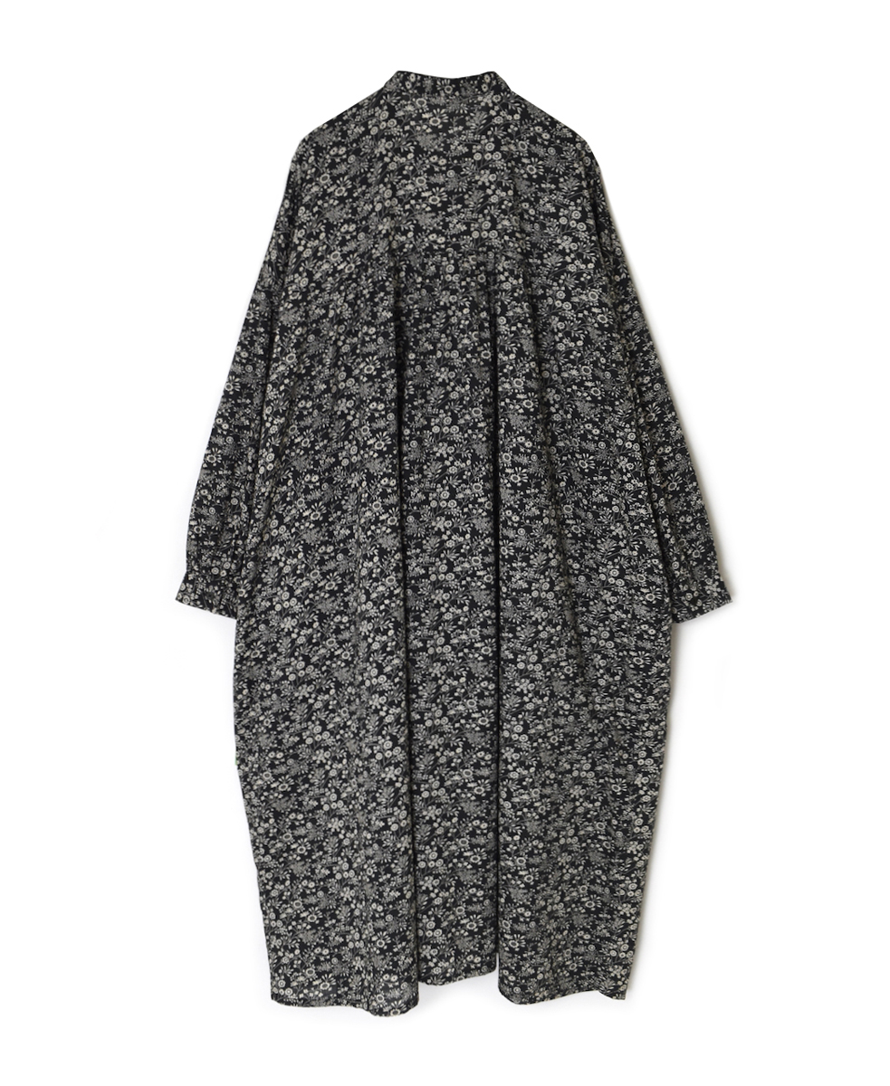NSL25573(ワンピース) COTTON SLUB FLOWER PRINT BANDED COLLAR SHIRT DRESS WITH GATHER