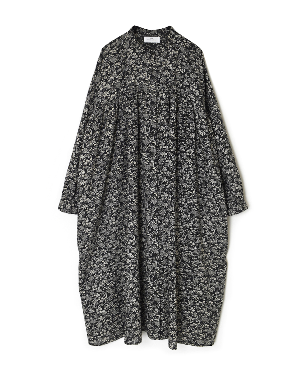 NSL25573(ワンピース) COTTON SLUB FLOWER PRINT BANDED COLLAR SHIRT DRESS WITH GATHER