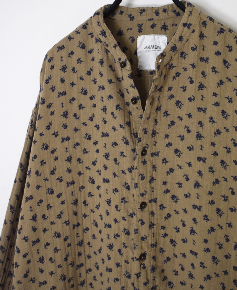 INAM2563GFD (ロングシャツ) DOUBLE GAUZE FLOWER PRINT UTILITY BANDED COLLAR LONG SHIRTS