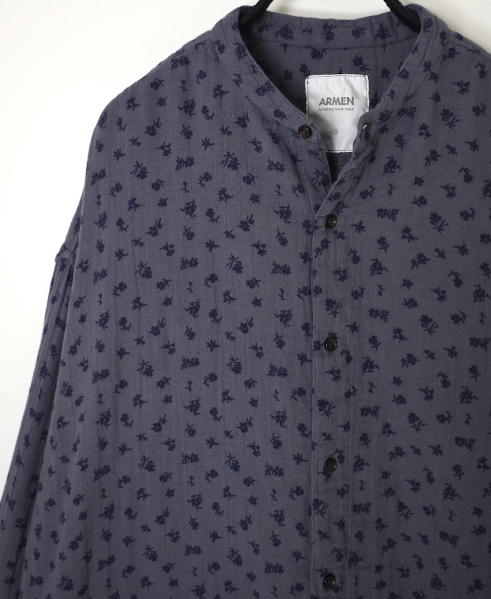 INAM2563GFD (ロングシャツ) DOUBLE GAUZE FLOWER PRINT UTILITY BANDED COLLAR LONG SHIRTS