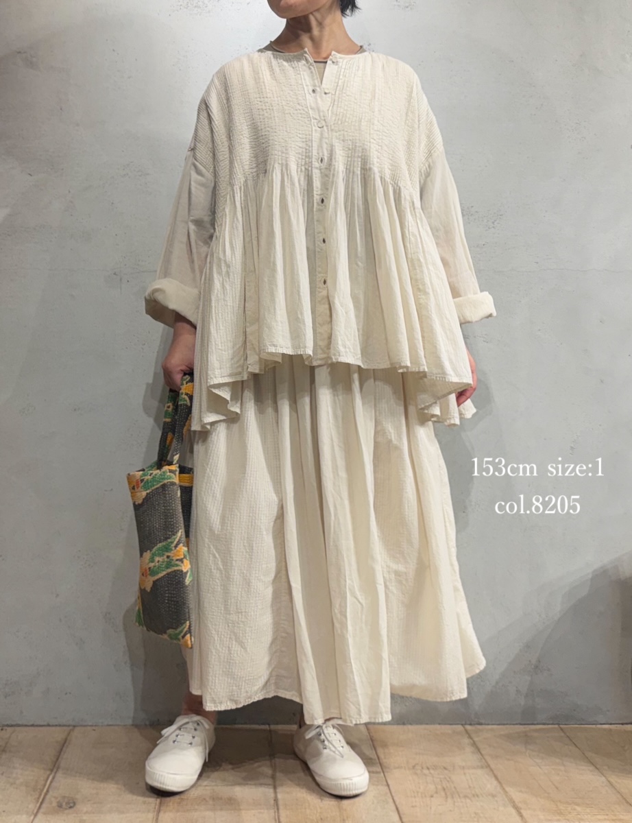 NMDS25515D(スカート) 80s ORGANIC COTTON SMALL CHECK&VOILE PLAIN(OVER DYE) RAJASTAN TUCK GATHERED SKIRT