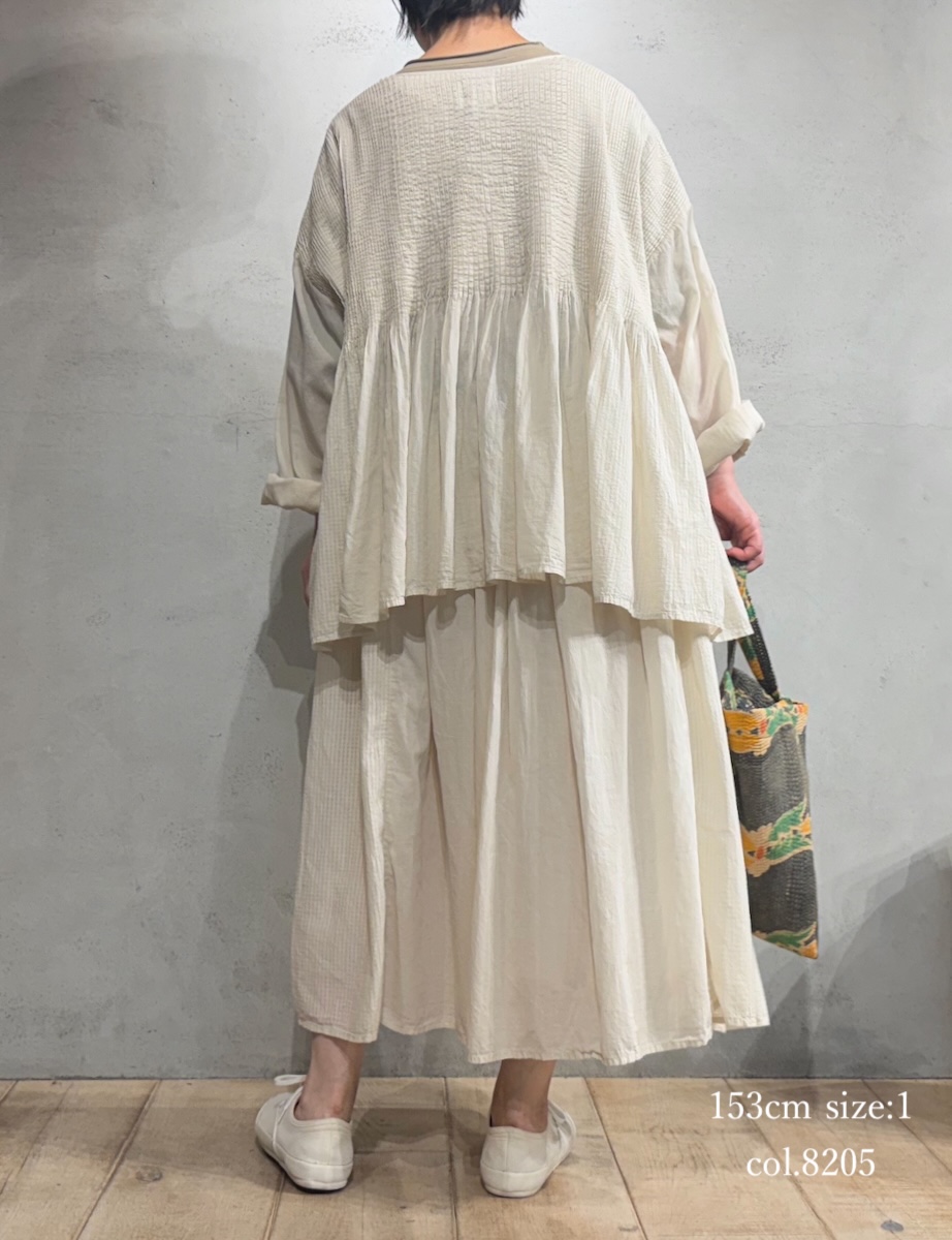 NMDS25515D(スカート) 80s ORGANIC COTTON SMALL CHECK&VOILE PLAIN(OVER DYE) RAJASTAN TUCK GATHERED SKIRT