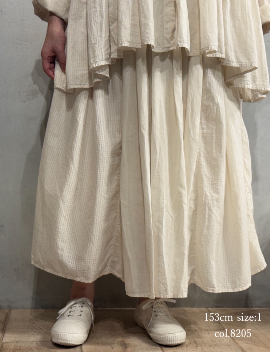 NMDS25515D(スカート) 80s ORGANIC COTTON SMALL CHECK&VOILE PLAIN(OVER DYE) RAJASTAN TUCK GATHERED SKIRT