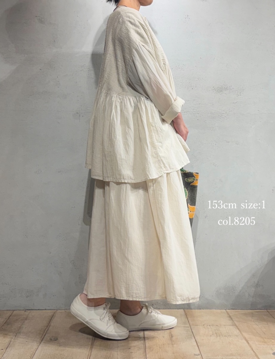 NMDS25515D(スカート) 80s ORGANIC COTTON SMALL CHECK&VOILE PLAIN(OVER DYE) RAJASTAN TUCK GATHERED SKIRT