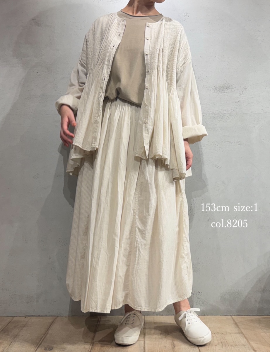 NMDS25515D(スカート) 80s ORGANIC COTTON SMALL CHECK&VOILE PLAIN(OVER DYE) RAJASTAN TUCK GATHERED SKIRT