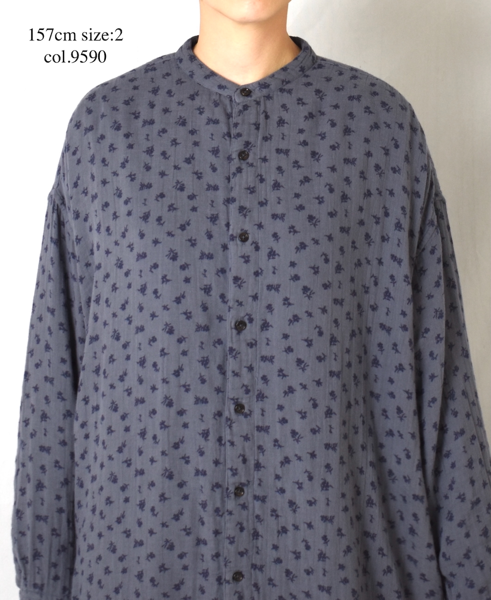 INAM2563GFD (ロングシャツ) DOUBLE GAUZE FLOWER PRINT UTILITY BANDED COLLAR LONG SHIRTS