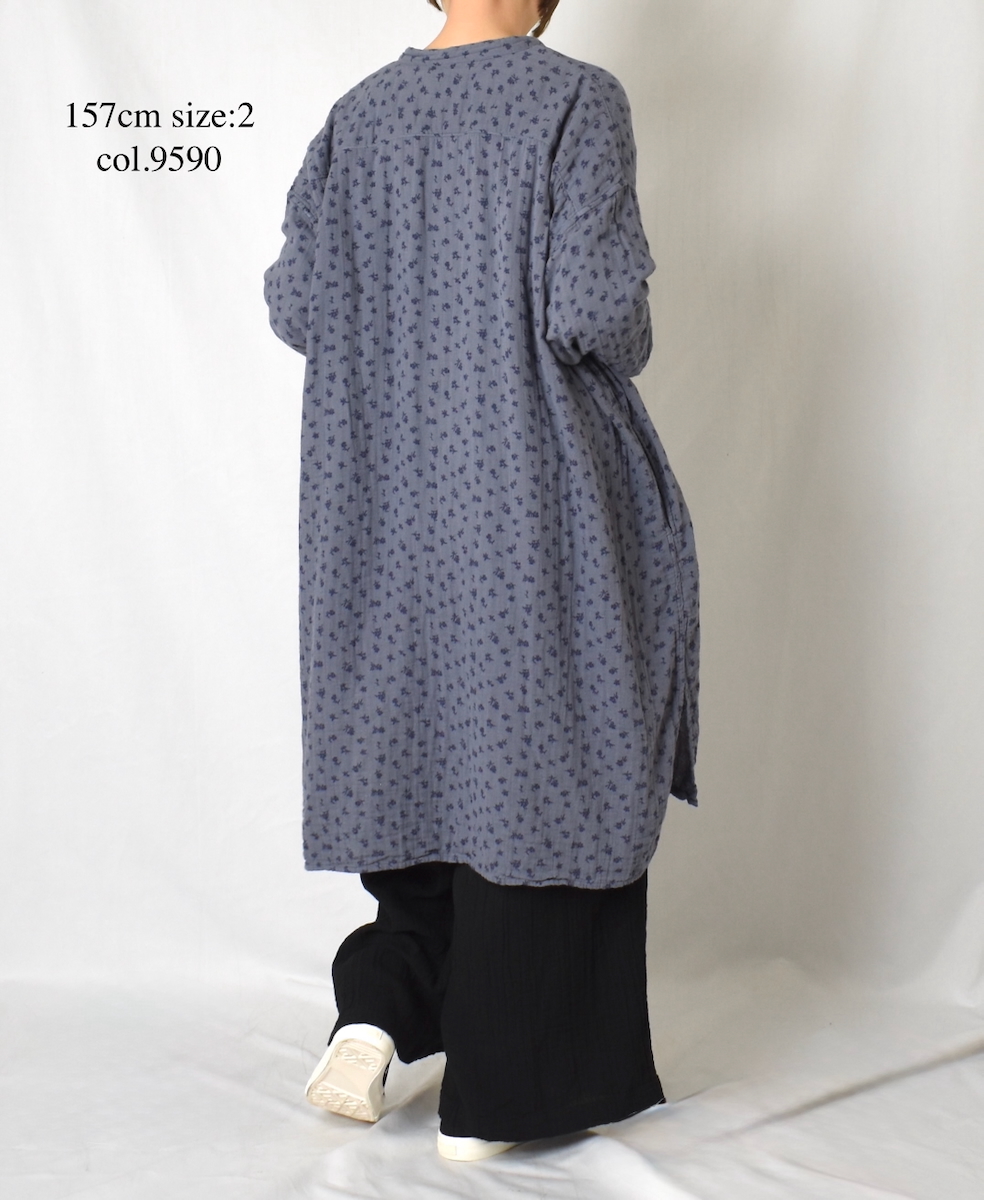 INAM2563GFD (ロングシャツ) DOUBLE GAUZE FLOWER PRINT UTILITY BANDED COLLAR LONG SHIRTS