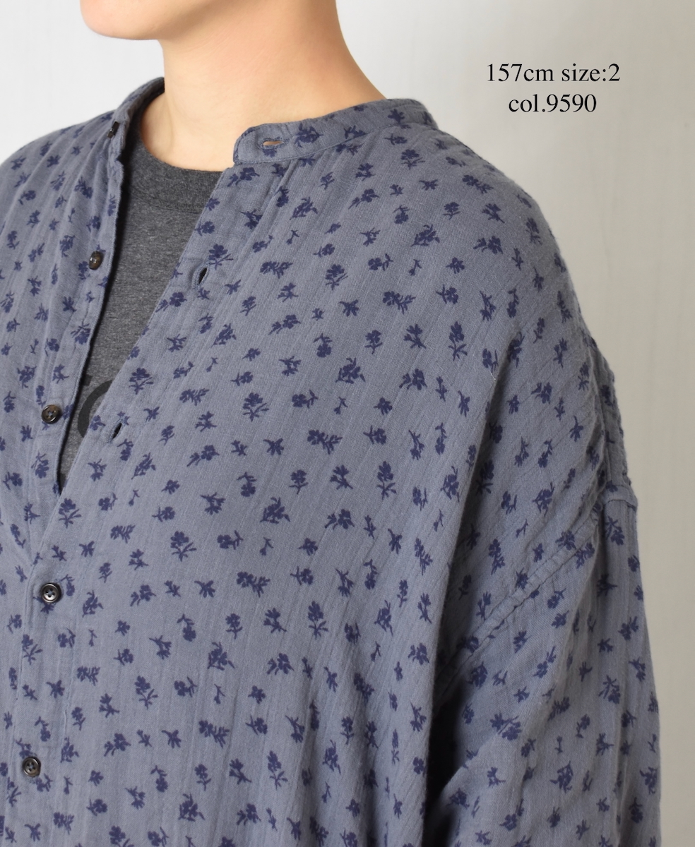 INAM2563GFD (ロングシャツ) DOUBLE GAUZE FLOWER PRINT UTILITY BANDED COLLAR LONG SHIRTS