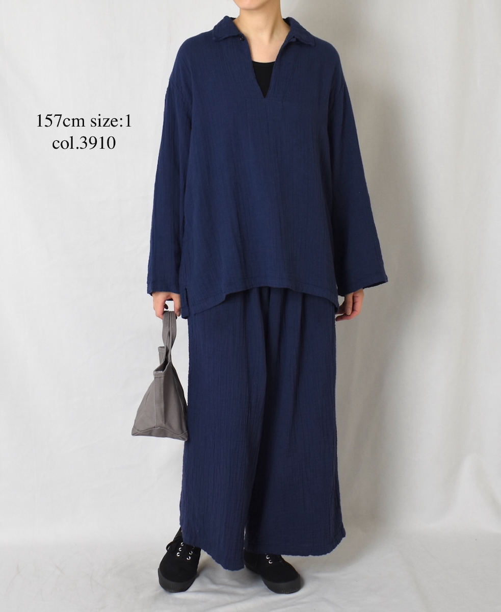INAM2565GPD (パンツ) DOUBLE GAUZE PLAIN GATHERED EASY PANTS WITH LINING