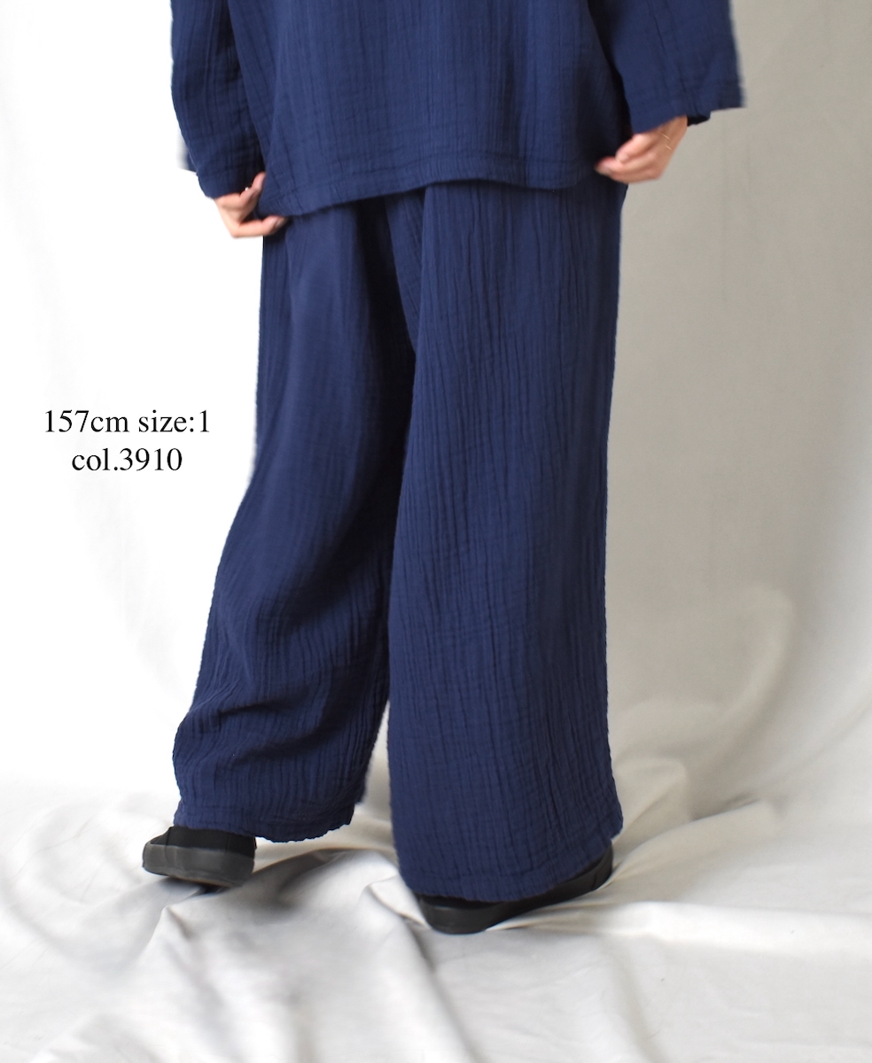 INAM2565GPD (パンツ) DOUBLE GAUZE PLAIN GATHERED EASY PANTS WITH LINING