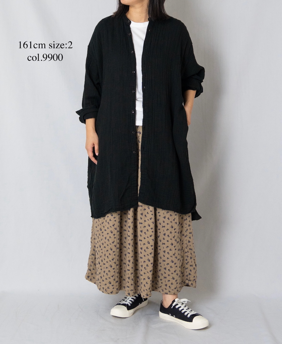 INAM2563GPD (ロングシャツ) DOUBLE GAUZE PLAIN UTILITY BANDED COLLAR SHIRTS