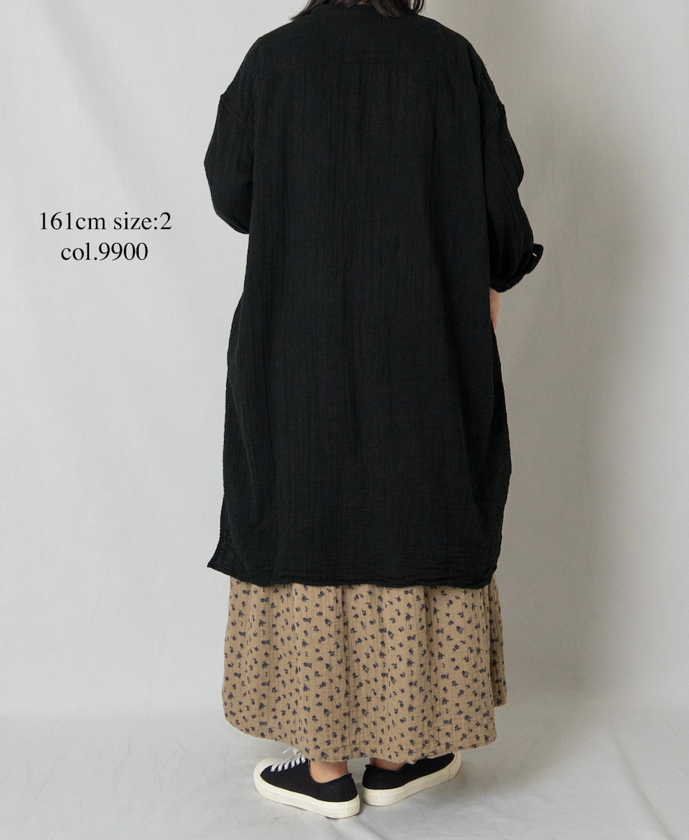 INAM2563GPD (ロングシャツ) DOUBLE GAUZE PLAIN UTILITY BANDED COLLAR SHIRTS
