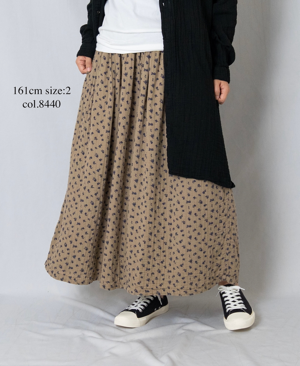 INAM2564GFD (スカート) DOUBLE GAUZE FLOWER PRINT EASY GATHERED SKIRT