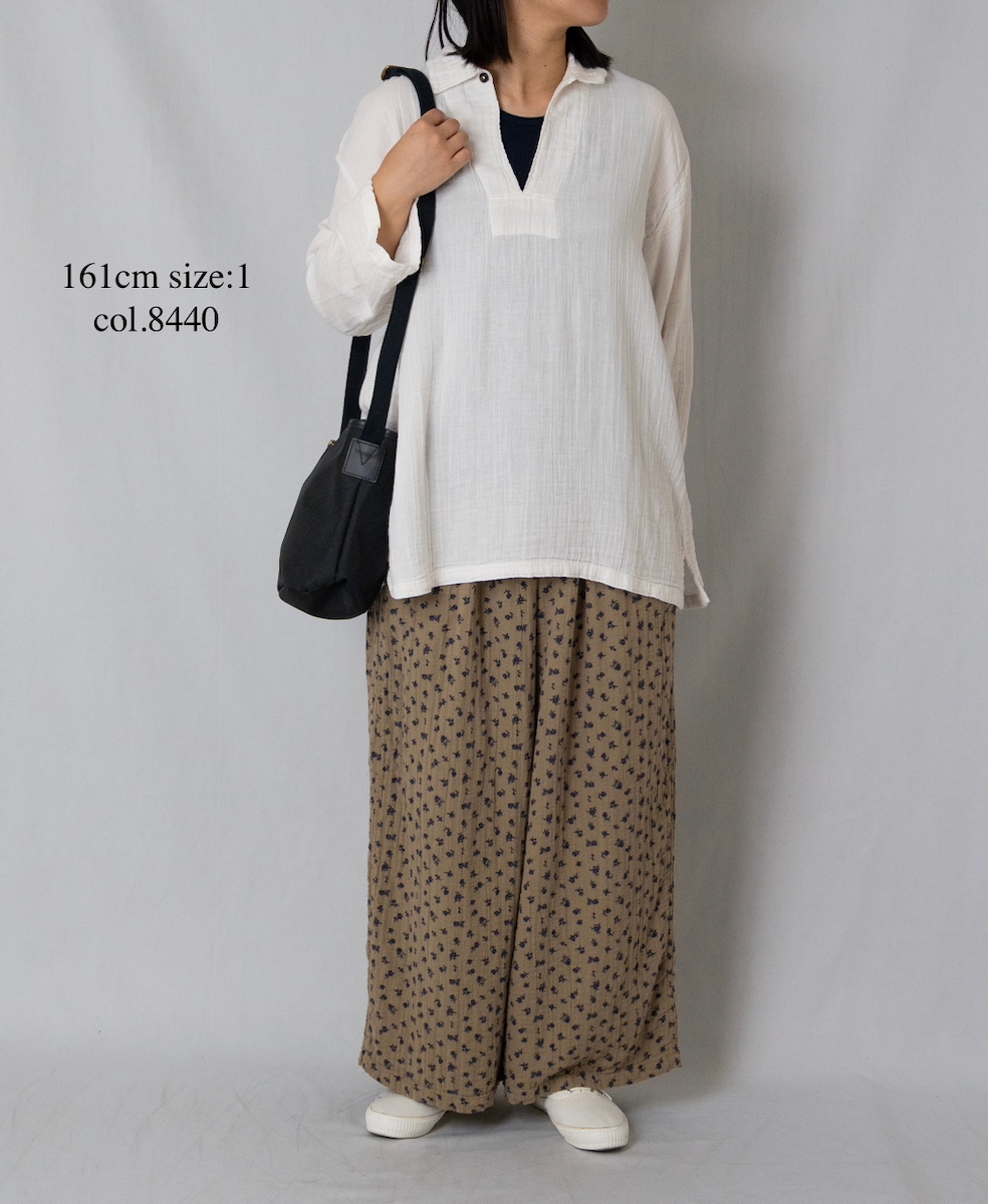 INAM2565GFD (パンツ) DOUBLE GAUZE FLOWER PRINT GATHERED EASY PANTS WITH LINING