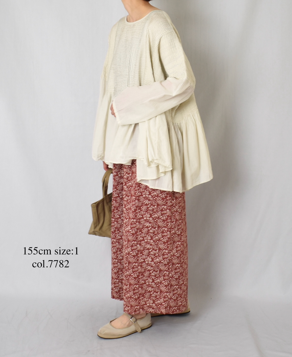 NSL25575(パンツ) COTTON SLUB SMALL FLOWER PRINT WIDE EASY PANTS