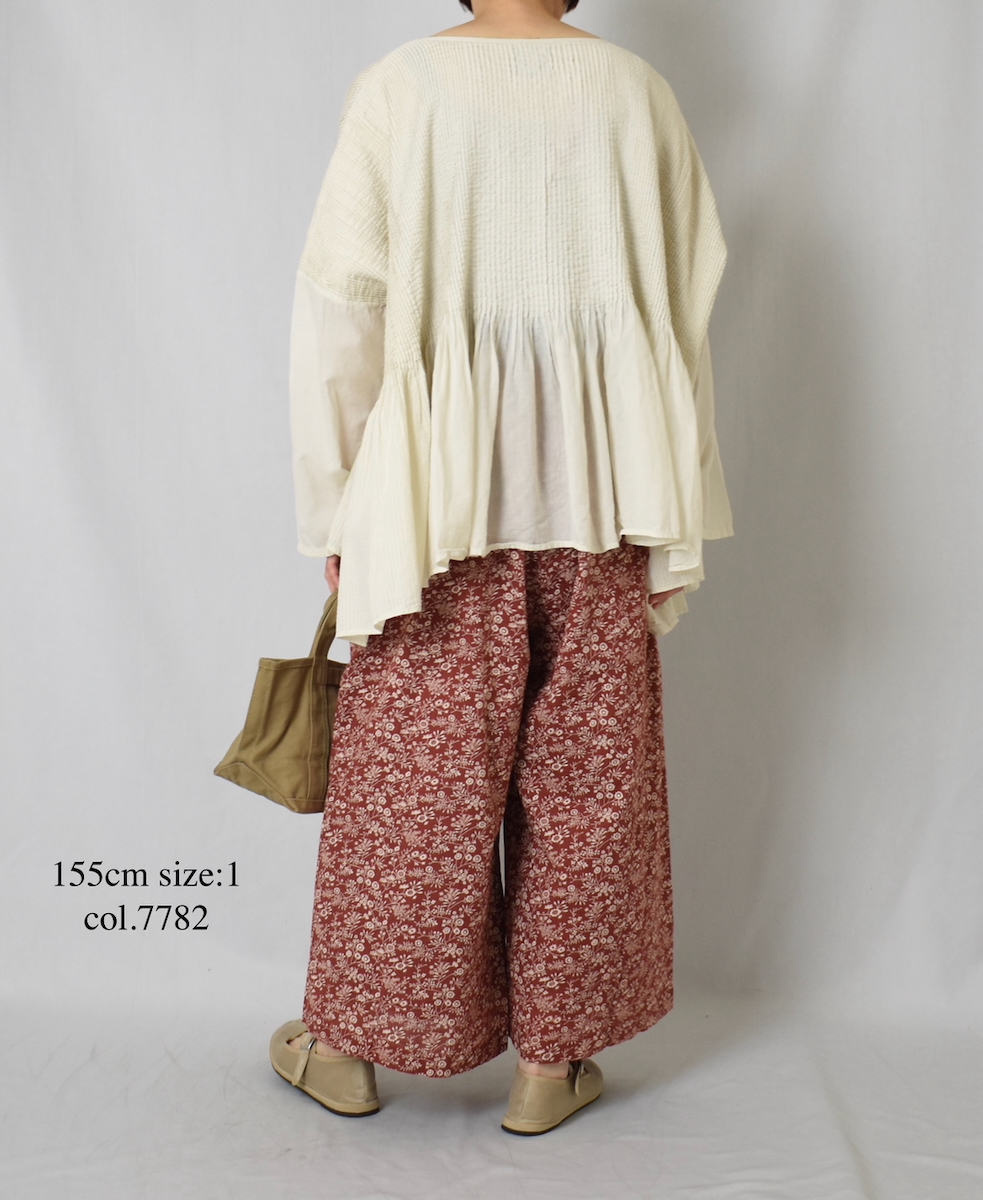 NSL25575(パンツ) COTTON SLUB SMALL FLOWER PRINT WIDE EASY PANTS