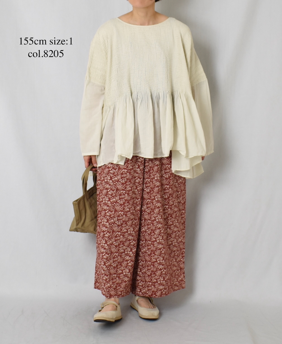 NMDS25511D(シャツ) 80s ORGANIC COTTON SMALL CHECK&VOILE PLAIN(OVER DYE) MINI PINTUCK PULLOVER
