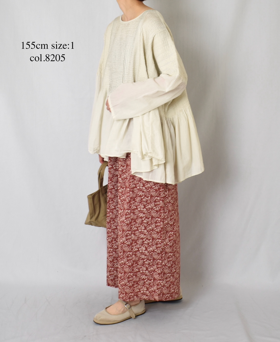 NMDS25511D(シャツ) 80s ORGANIC COTTON SMALL CHECK&VOILE PLAIN(OVER DYE) MINI PINTUCK PULLOVER