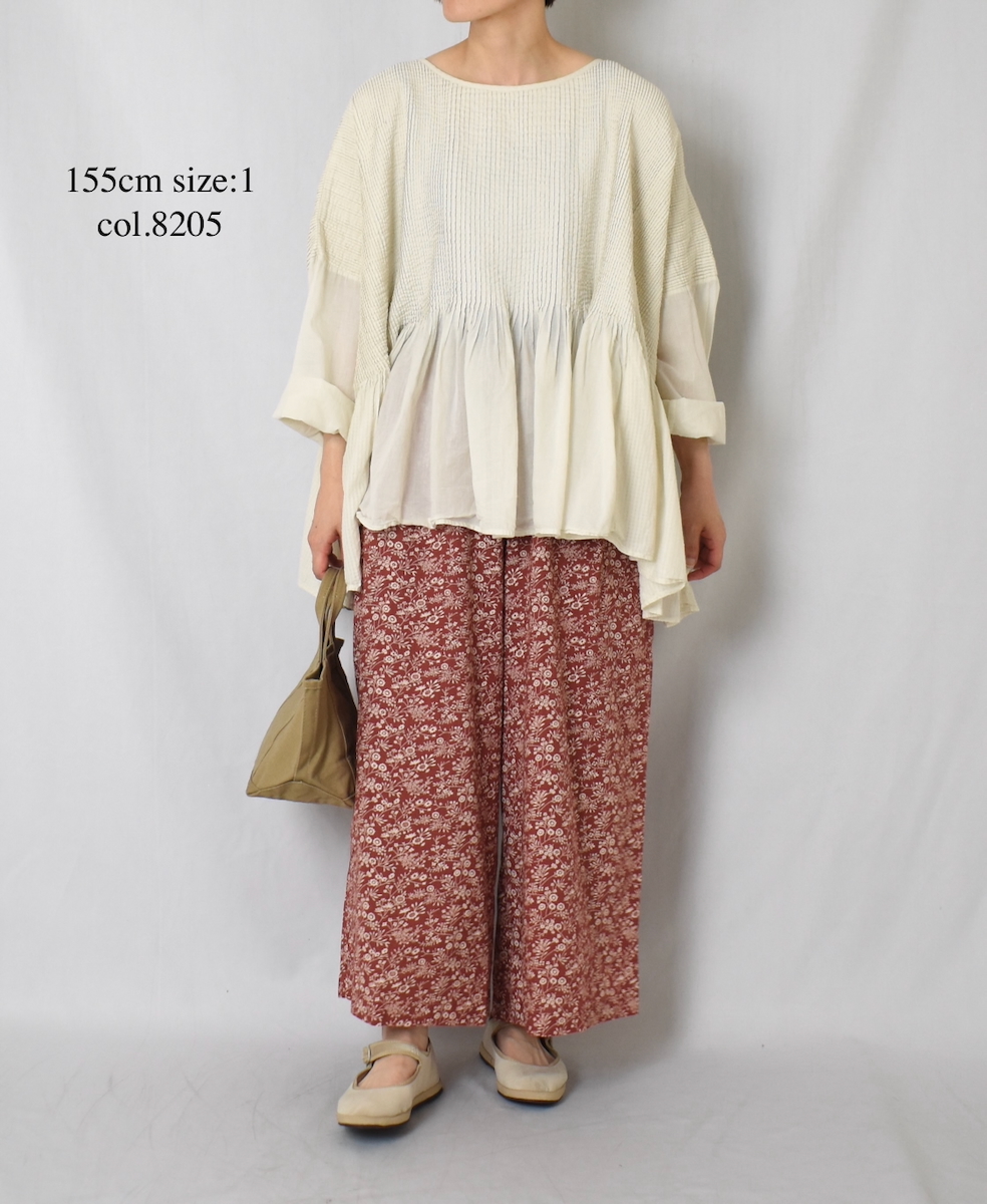 NMDS25511D(シャツ) 80s ORGANIC COTTON SMALL CHECK&VOILE PLAIN(OVER DYE) MINI PINTUCK PULLOVER