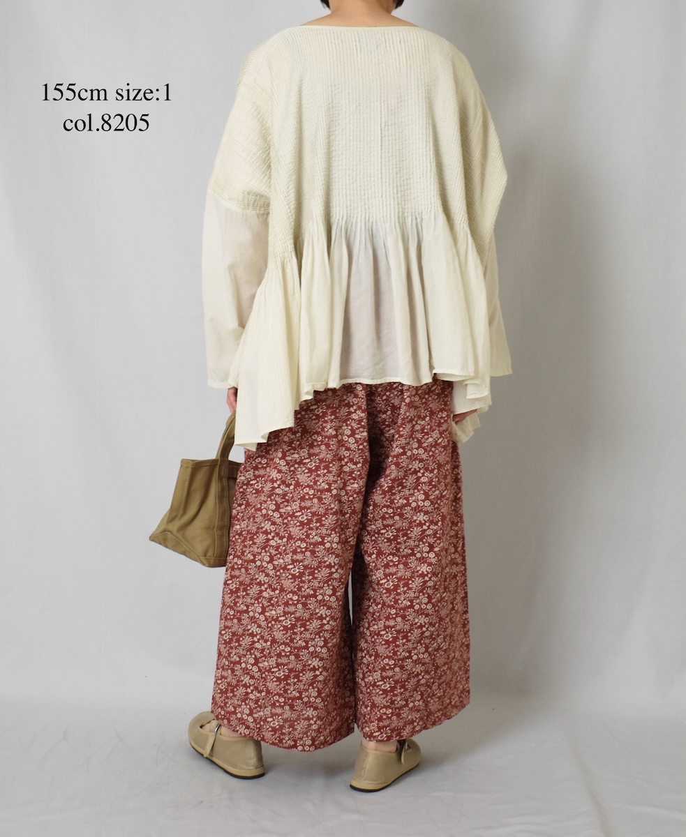 NMDS25511D(シャツ) 80s ORGANIC COTTON SMALL CHECK&VOILE PLAIN(OVER DYE) MINI PINTUCK PULLOVER