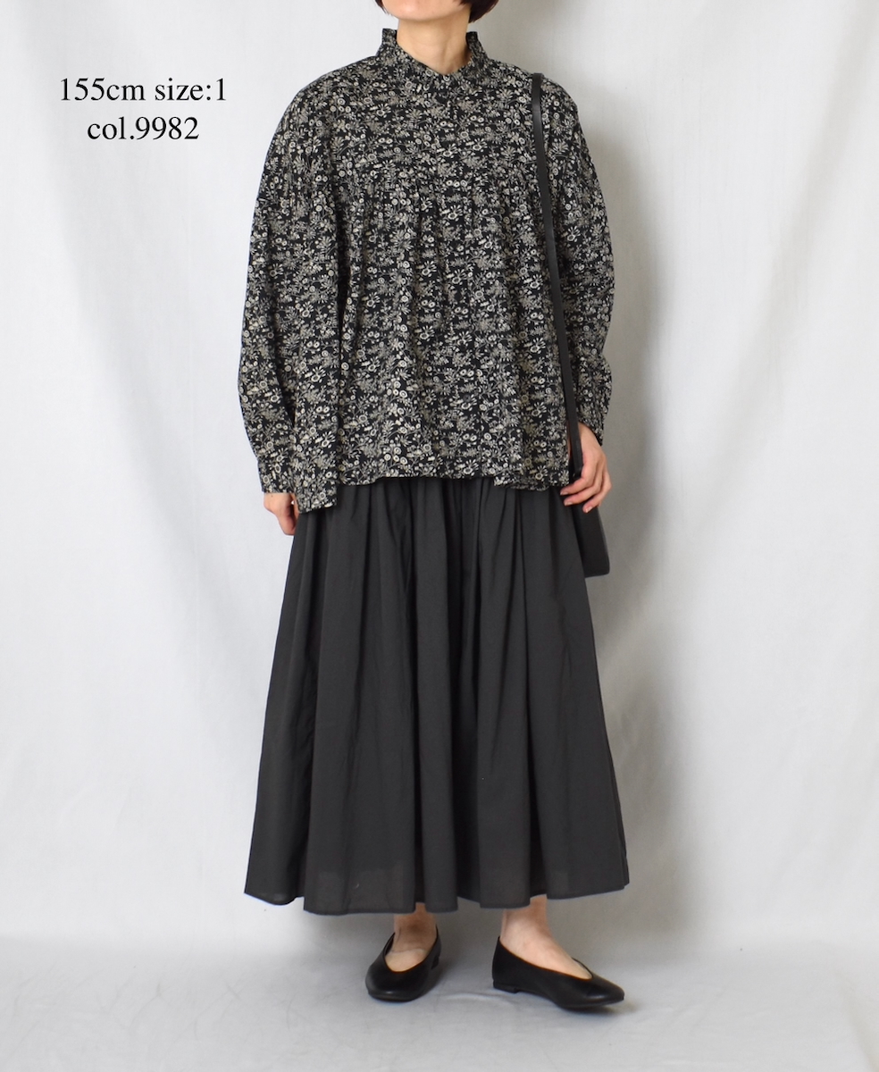 NSL25571(シャツ) COTTON SLUB FLOWER PRINT FRILL COLLAR SHIRT WITH GATHER