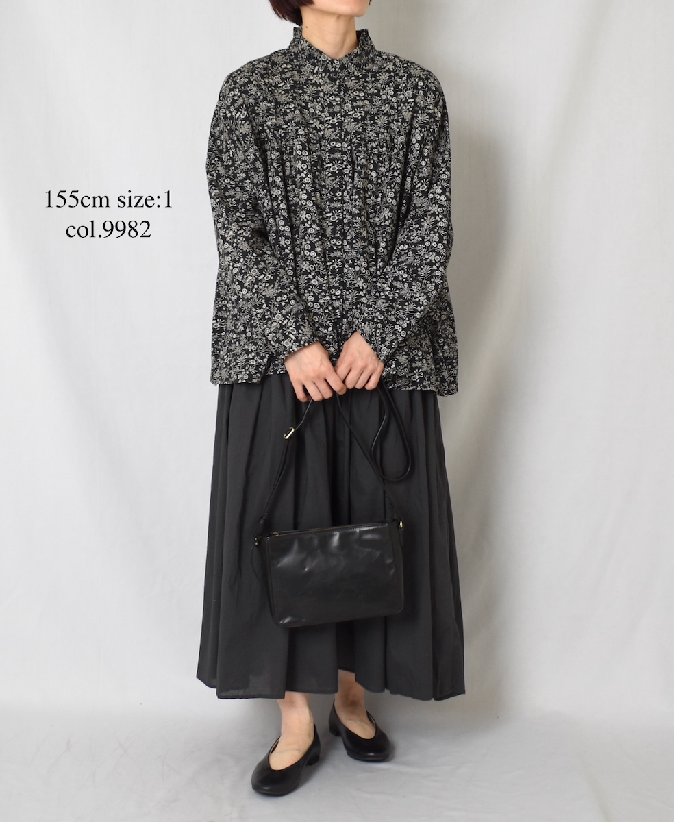 NSL25571(シャツ) COTTON SLUB FLOWER PRINT FRILL COLLAR SHIRT WITH GATHER