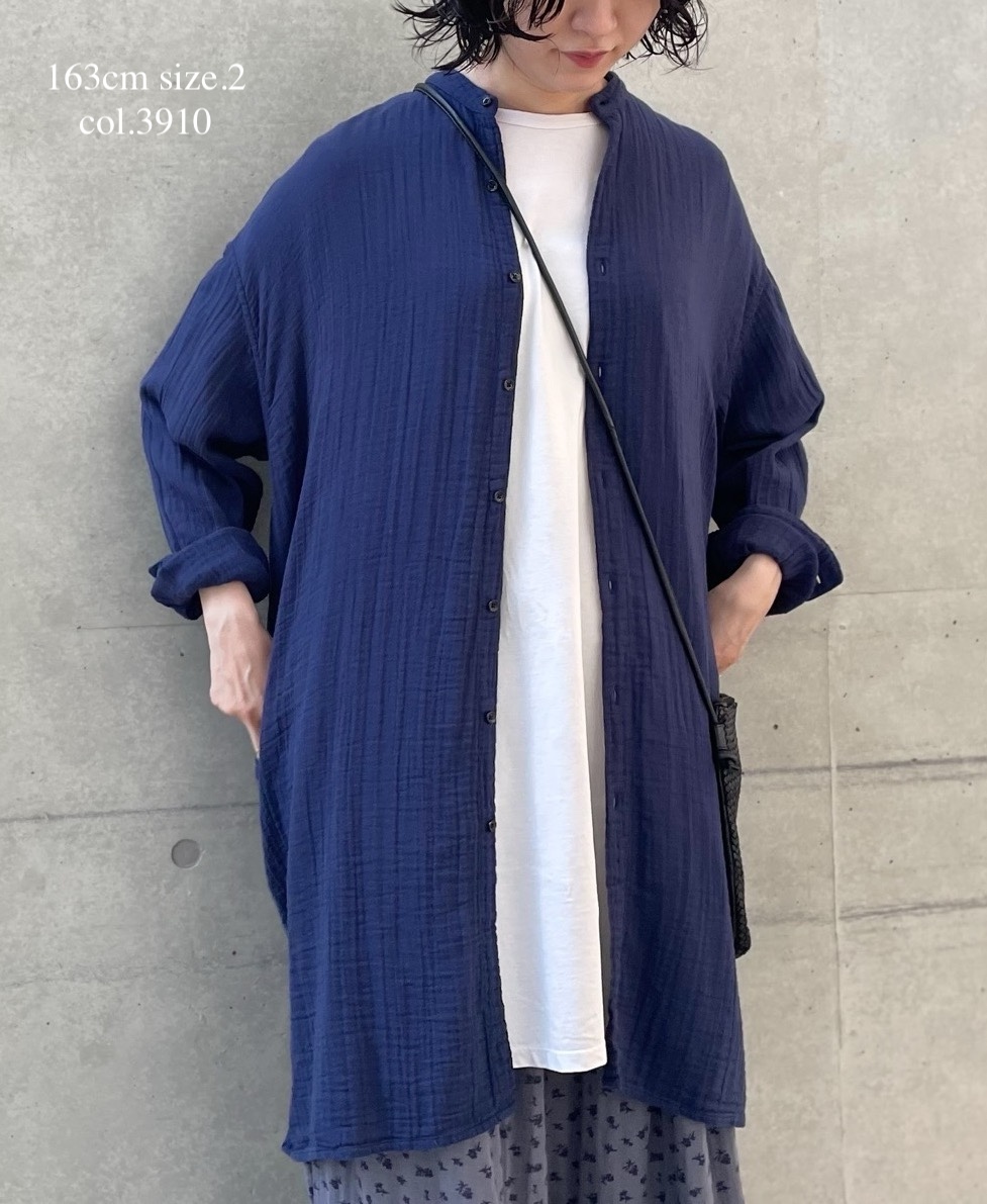 INAM2563GPD (ロングシャツ) DOUBLE GAUZE PLAIN UTILITY BANDED COLLAR SHIRTS