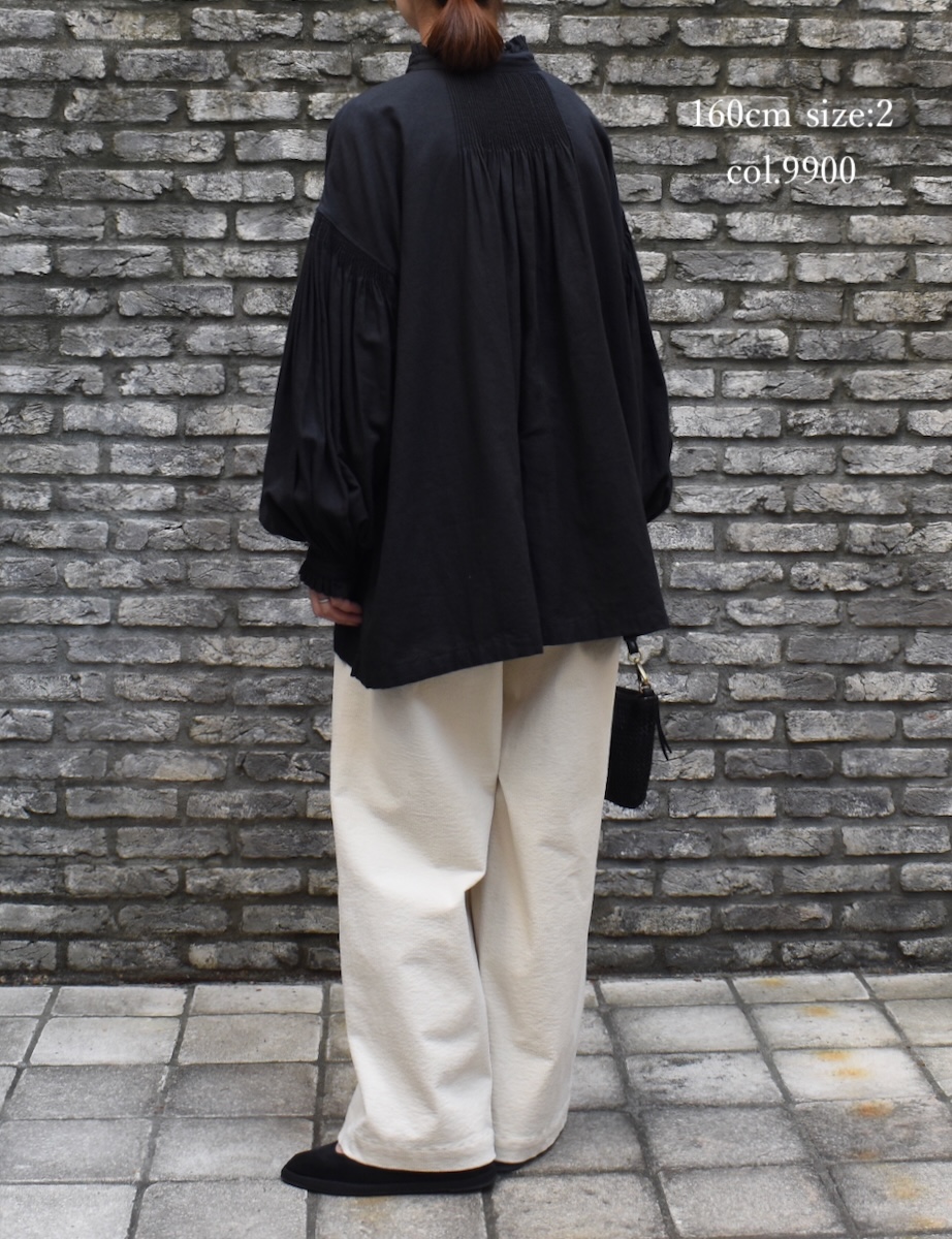 INMDS24702W(シャツ) TWILL COTTON KHADI PLAIN(WASH) FRILL COLLAR SHIRT WITH MINI PINTUCK