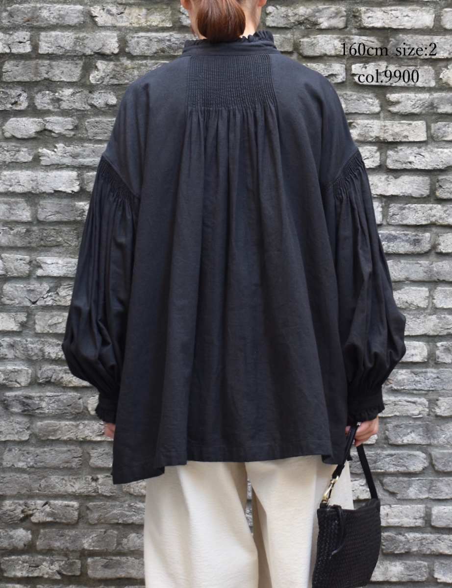 INMDS24702W(シャツ) TWILL COTTON KHADI PLAIN(WASH) FRILL COLLAR SHIRT WITH MINI PINTUCK