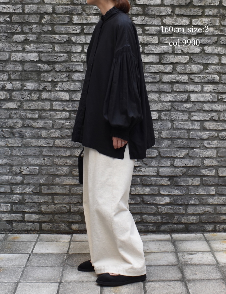 INMDS24702W(シャツ) TWILL COTTON KHADI PLAIN(WASH) FRILL COLLAR SHIRT WITH MINI PINTUCK