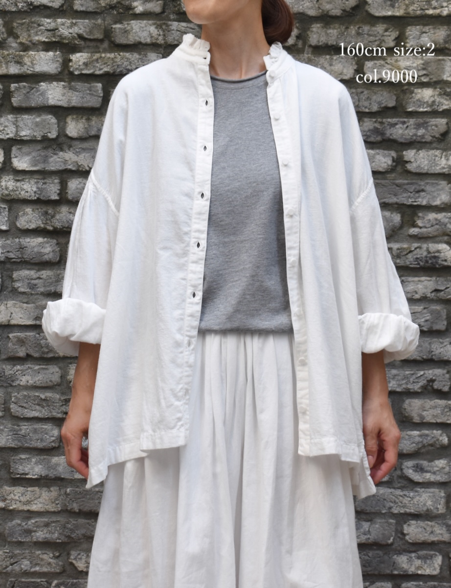 INMDS24702W(シャツ) TWILL COTTON KHADI PLAIN(WASH) FRILL COLLAR SHIRT WITH MINI PINTUCK
