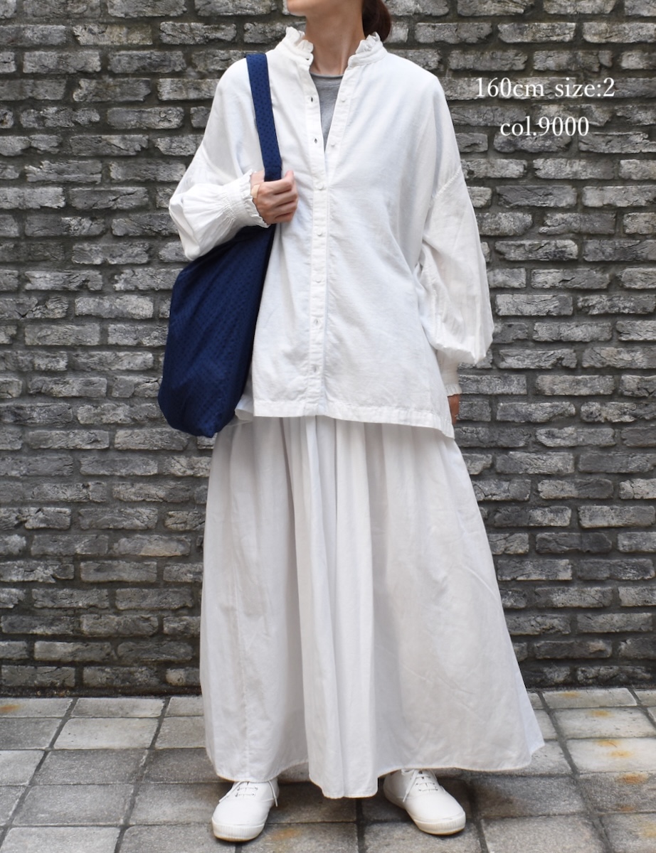 INMDS24702W(シャツ) TWILL COTTON KHADI PLAIN(WASH) FRILL COLLAR SHIRT WITH MINI PINTUCK