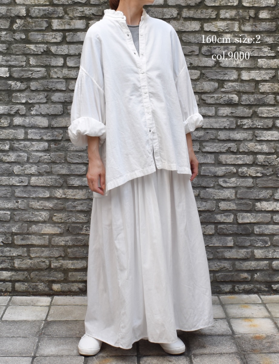 INMDS24702W(シャツ) TWILL COTTON KHADI PLAIN(WASH) FRILL COLLAR SHIRT WITH MINI PINTUCK