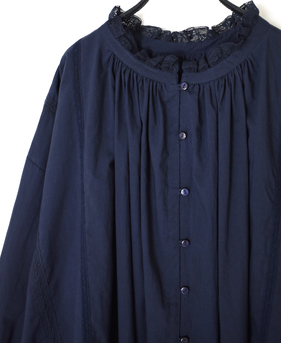 NSL25621(スモック) 60s CAMBRIC PLAIN WITH LACE GATHERED PATCHWORK SMOCK