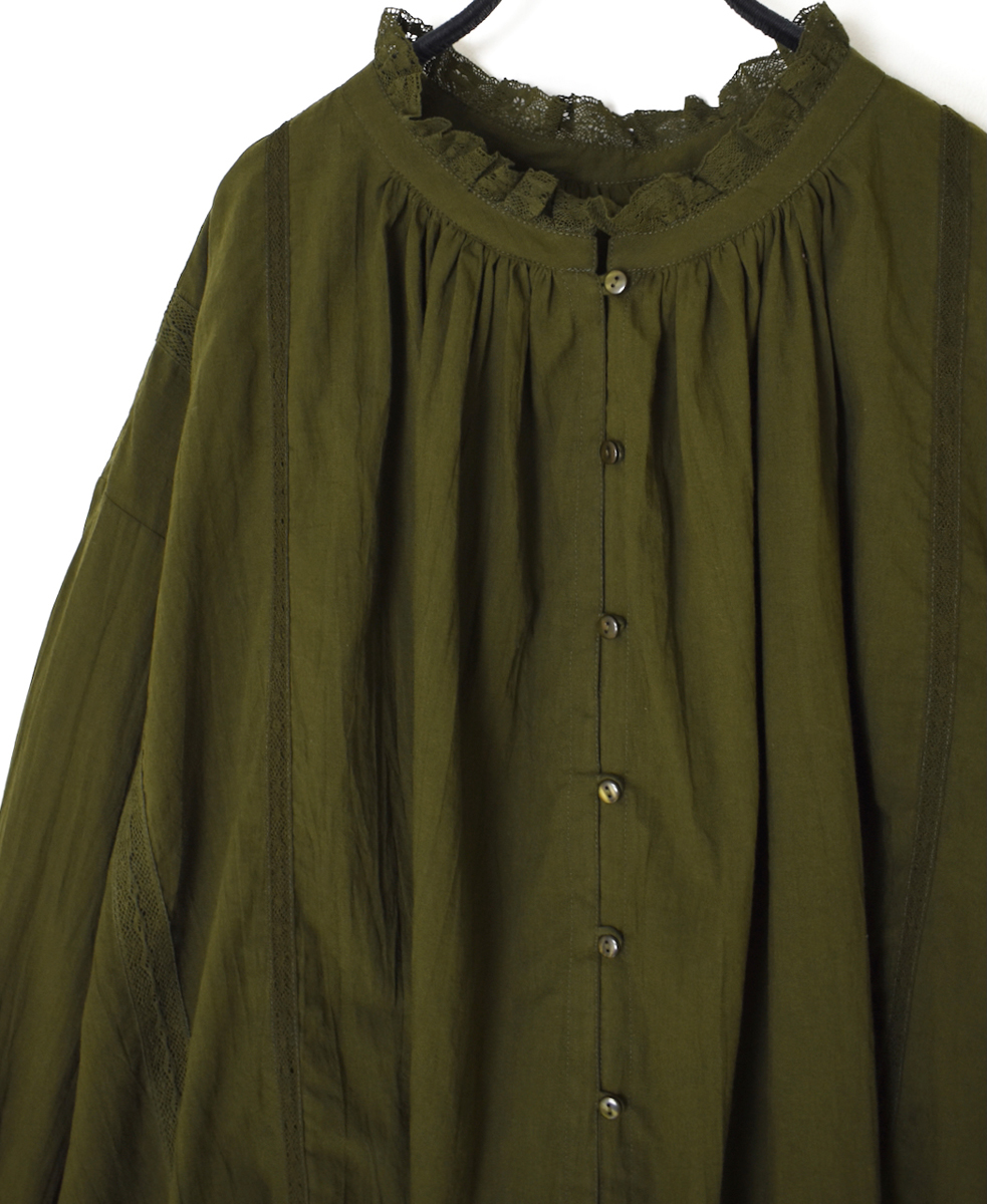 NSL25621(スモック) 60s CAMBRIC PLAIN WITH LACE GATHERED PATCHWORK SMOCK