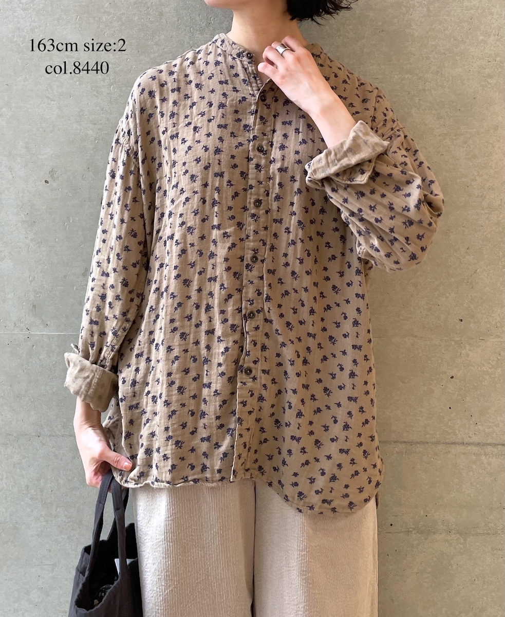 INAM2561GFD (シャツ) DOUBLE GAUZE FLOWER PRINT UTILITY BANDED COLLAR SHIRTS