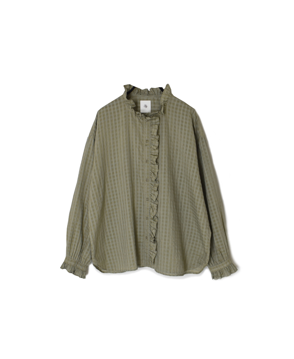 INMDS25712(シャツ) HANDWOVEN COTTON/SILK SELF CHECK FRILL COLLAR SHIRT