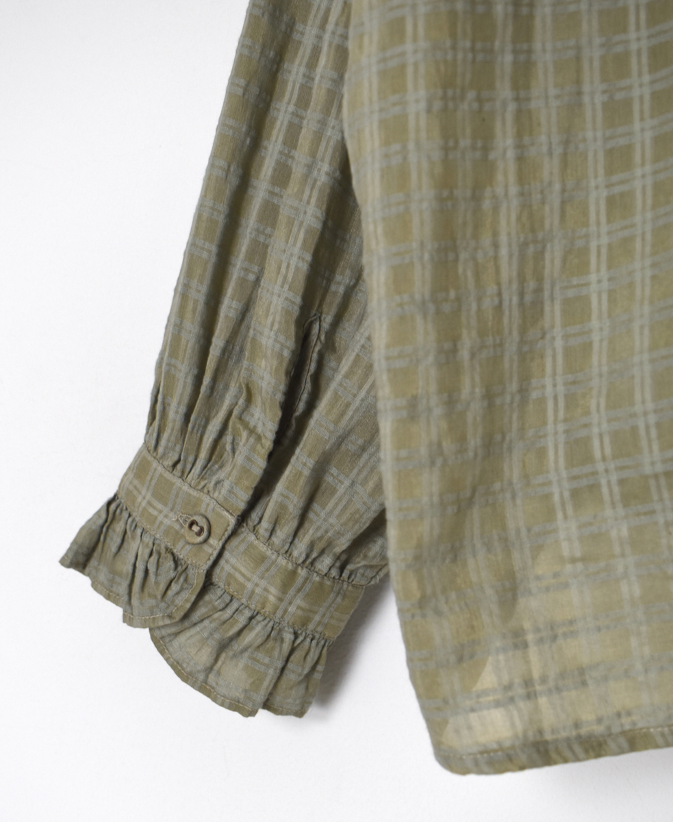 INMDS25712(シャツ) HANDWOVEN COTTON/SILK SELF CHECK FRILL COLLAR SHIRT