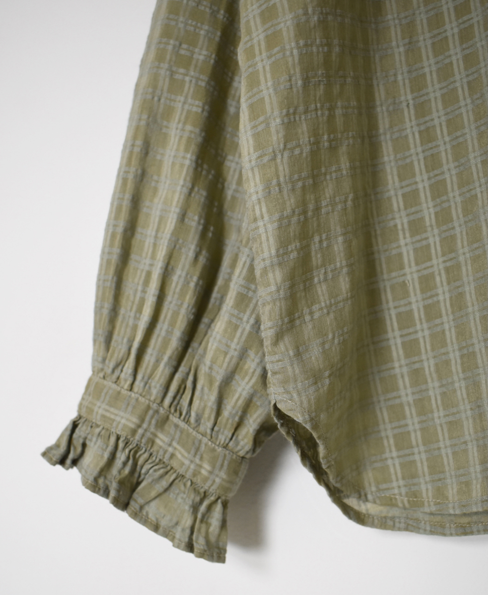 INMDS25712(シャツ) HANDWOVEN COTTON/SILK SELF CHECK FRILL COLLAR SHIRT