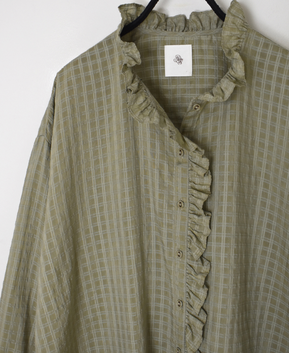 INMDS25712(シャツ) HANDWOVEN COTTON/SILK SELF CHECK FRILL COLLAR SHIRT