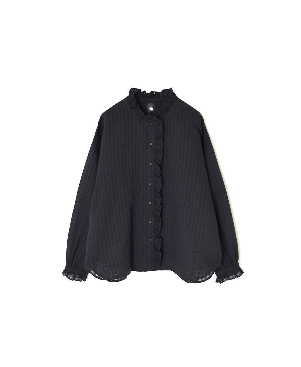 INMDS25712(シャツ) HANDWOVEN COTTON/SILK SELF CHECK FRILL COLLAR SHIRT