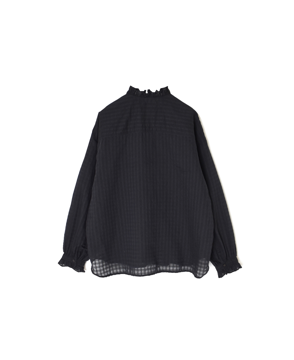 INMDS25712(シャツ) HANDWOVEN COTTON/SILK SELF CHECK FRILL COLLAR SHIRT