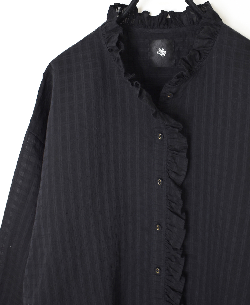 INMDS25712(シャツ) HANDWOVEN COTTON/SILK SELF CHECK FRILL COLLAR SHIRT