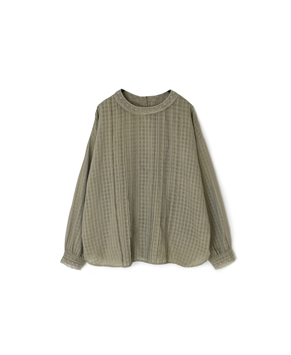 INMDS25713(シャツ) HANDWOVEN COTTON/SILK SELF CHECK LACE COLLAR PINTUCK SHIRT