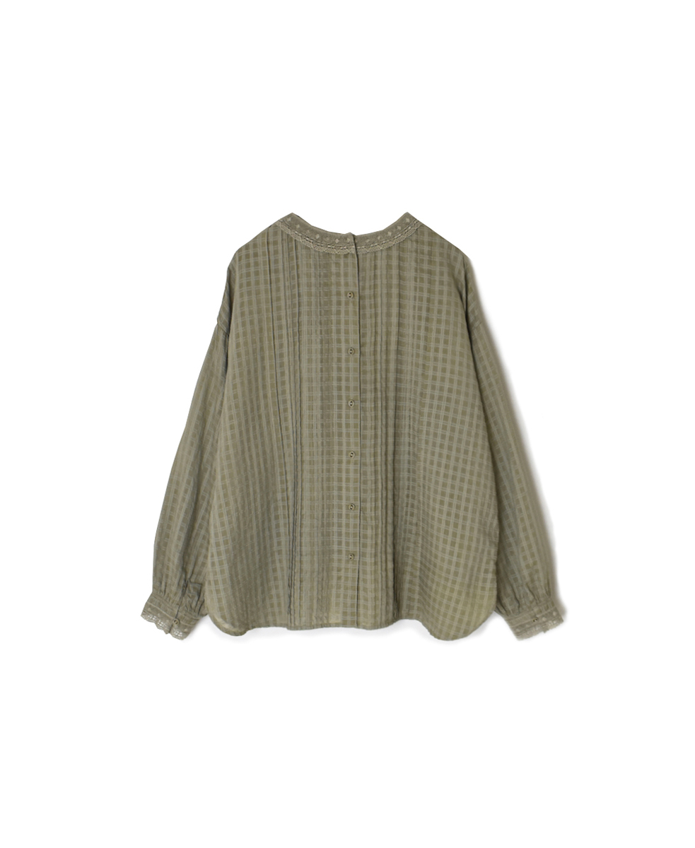 INMDS25713(シャツ) HANDWOVEN COTTON/SILK SELF CHECK LACE COLLAR PINTUCK SHIRT