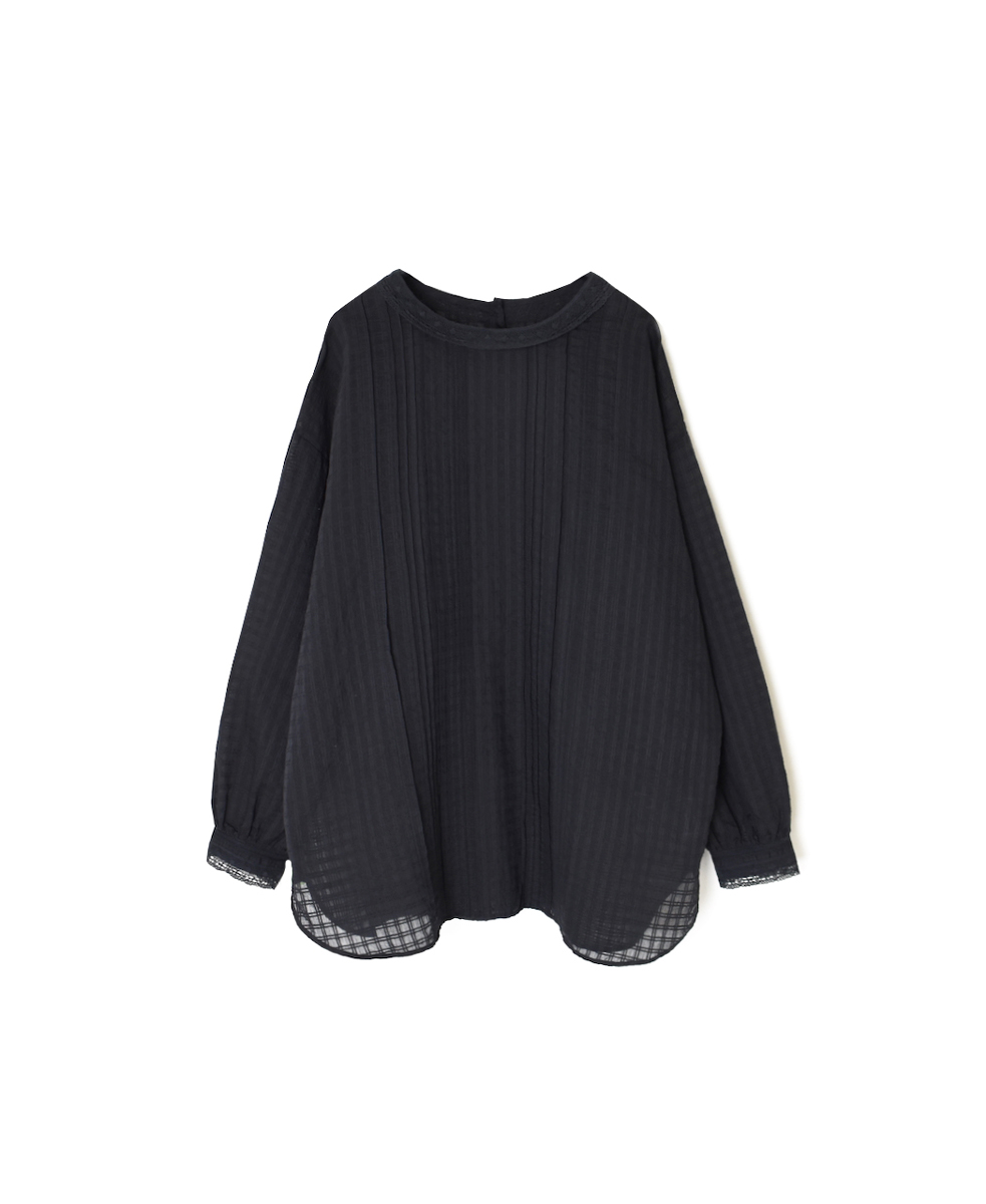 INMDS25713(シャツ) HANDWOVEN COTTON/SILK SELF CHECK LACE COLLAR PINTUCK SHIRT
