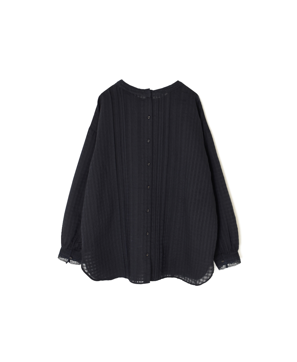 INMDS25713(シャツ) HANDWOVEN COTTON/SILK SELF CHECK LACE COLLAR PINTUCK SHIRT